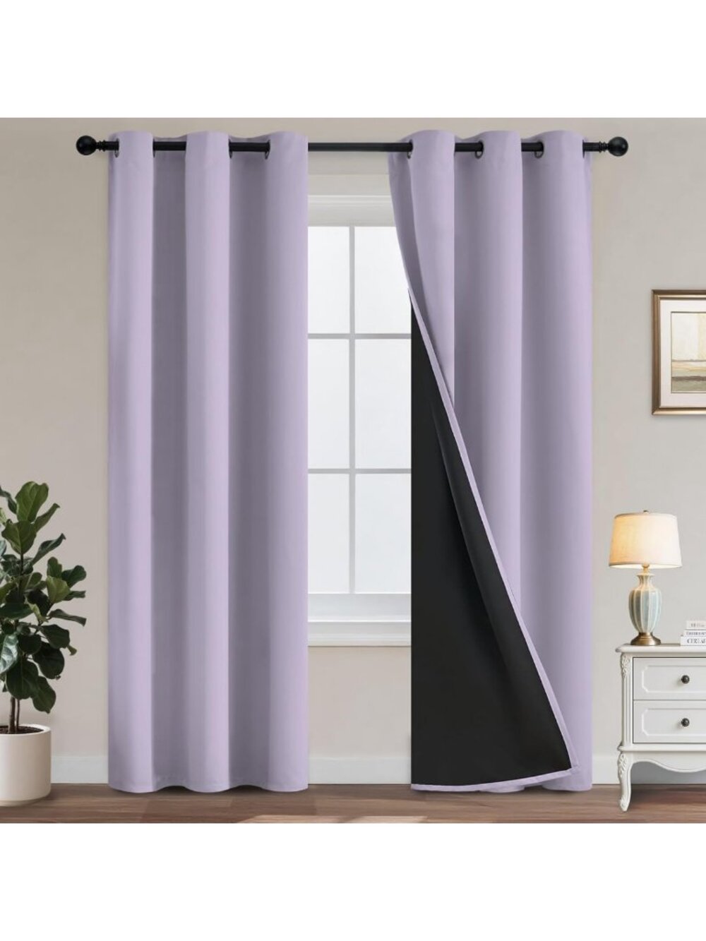 Lilac Blackout Curtains 84" Long, 38" Wide, 2-Panel Set for Bedroom Decor